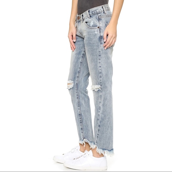 One Teaspoon Blue Blossom Freebirds Skinny Jeans Distressed Frayed Hem Cotton - Picture 12 of 15